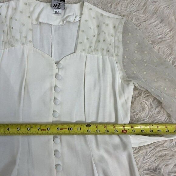 WD2 by Diamond Vintage White Mini Cocktail Dress 10 Polkadot Long Sheer Sleeves - Picture 5 of 12
